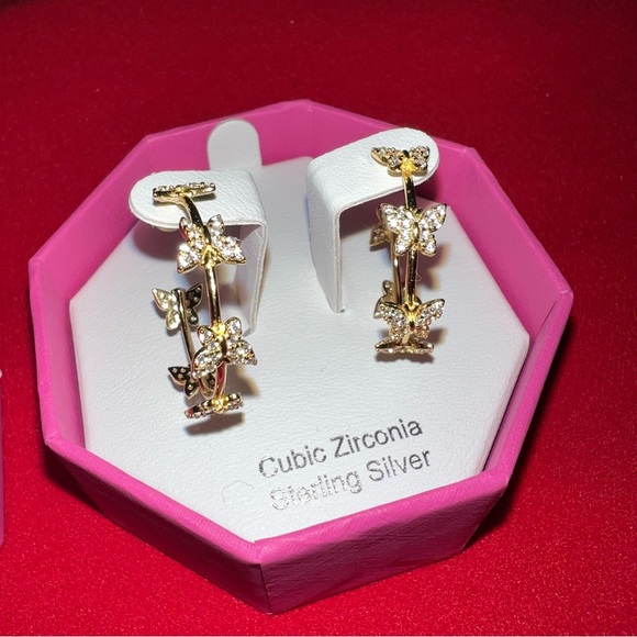 RACHEL ZOE BUTTERFLY EARRINGS (NIB - CUBIC ZIRCONIA & STERLING SILVER) - Picture 3 of 5